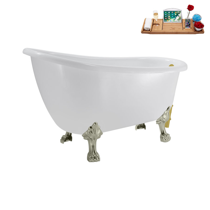 53.1'' x 25.6'' Soaking Acrylic Bathtub, Brushed Nickel, Brushed Gold
