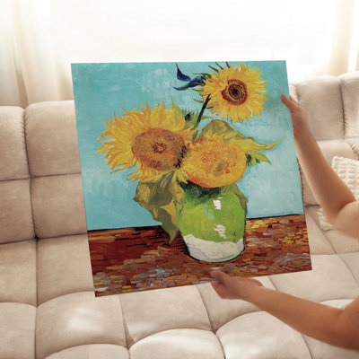 Floral avec vase de Vincent Van Gogh avec trois tournesols, reproduction d'art classique sans cadre