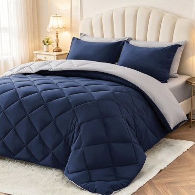 Queen 7-Piece Reversible Comforter Set, All Season Bed in a Bag with Sheets & Shams