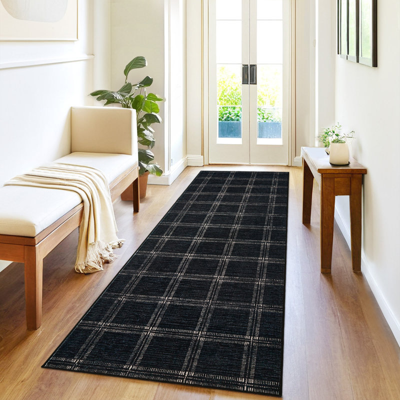 Tapis lavables antidérapants pour la salle de bain dans la chambre à coucher, Noir, Rectangle 10 pi x 13 pi
