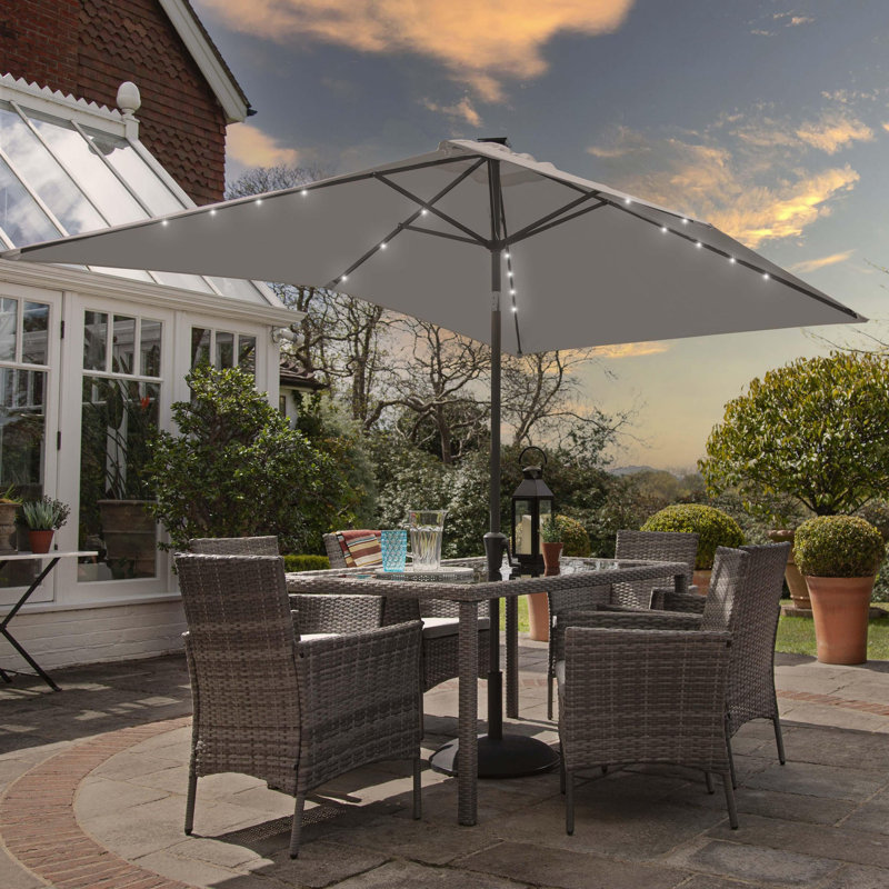 Ahmid 6 Seater Dining Set with Cushions, Grey Umbrella, Grey