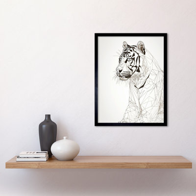 White Tiger Line Drawing Polygon Stripes Pattern - Single Picture Frame Print