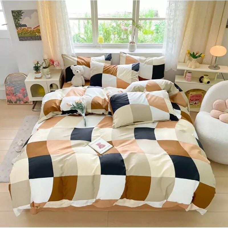 Comforter Set Geometric Bedding Set 3 Pieces Strips Grid Comforter Set, Queen Comforter + 2 Standard Pillowcases