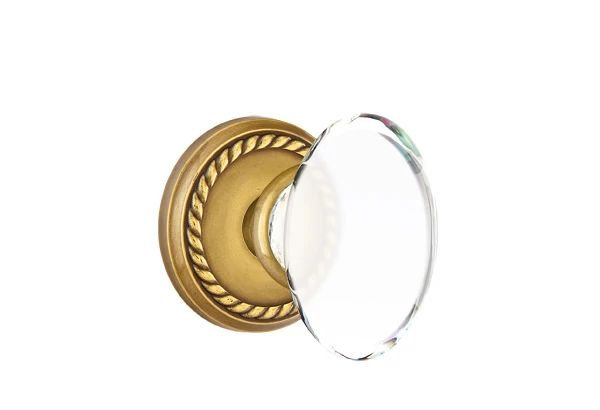 Ensemble de mortaise intérieure Emtek Passage avec rosette en corde et bouton en verre Hampton (LH), Antique français