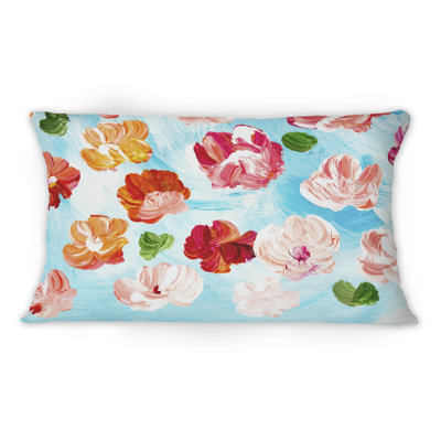 Art abstrait avec fleurs rouges et roses - Coussin décoratif traditionnel imprimé 1