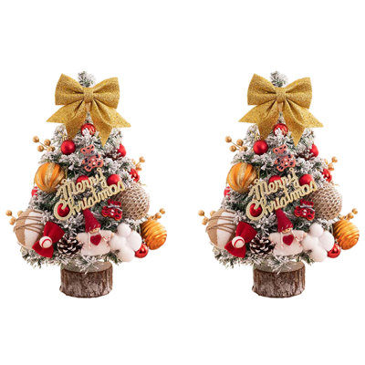 2PCS Mini Christmas Tree, 18 Inches Artificial Tabletop Christmas Tree, Snow Flocked Small Christmas Tree With DIY Ornaments Balls Bowknot For Christmas Decor Home Indoor