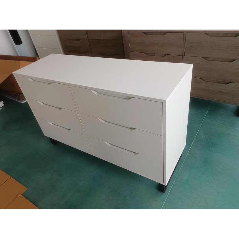 White 47.2-Inch Wide 6-Drawer Cabinet - Freestanding Vertical Wood Storage Unit for Living Room, Hallway or Entry Area, White