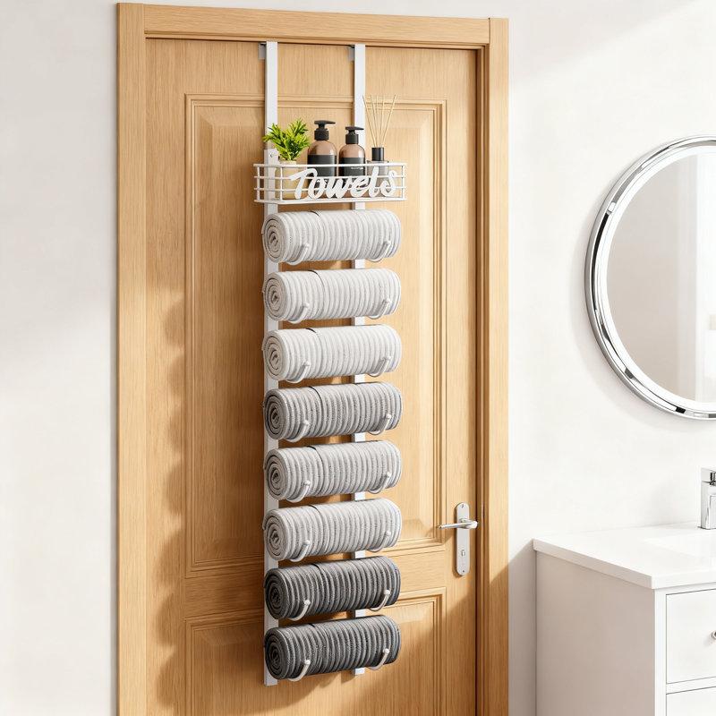 Porte-serviettes suspendu à 9 niveaux avec options de fixation murale - Organisateur de rangement vertical peu encombrant pour les salles de bain, les véhicules récréatifs et les petits espaces - Aucun outil requis