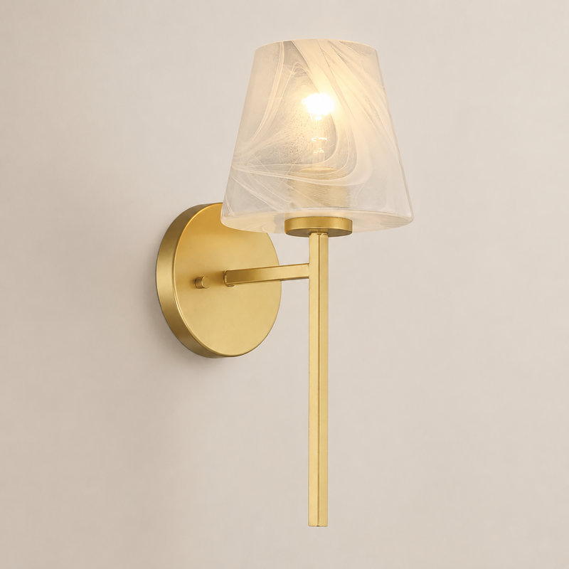 Bekki 1-Light Cloud Glass Wallchiere Steel Dimmable Gold Wall Sconce