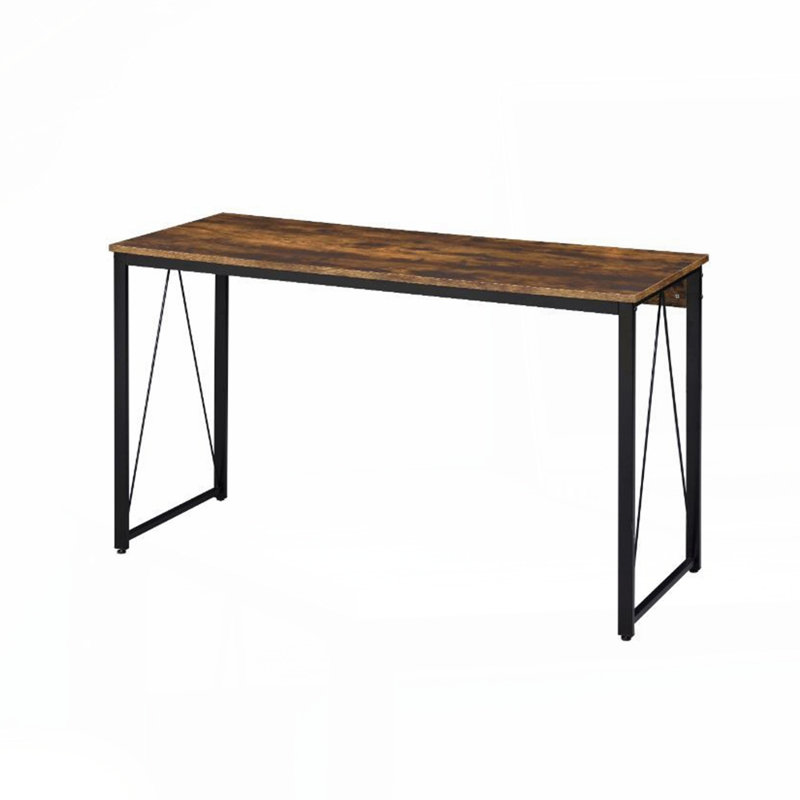 Bureau d'écriture rectangulaire avec base en métal, H 28 po x l 47 po x P 19 po, Chêne antique