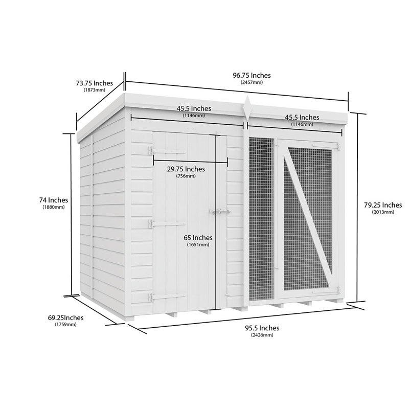 Dog Kennel and Run Full Height, 201cm H x 243cm W x 178cm D