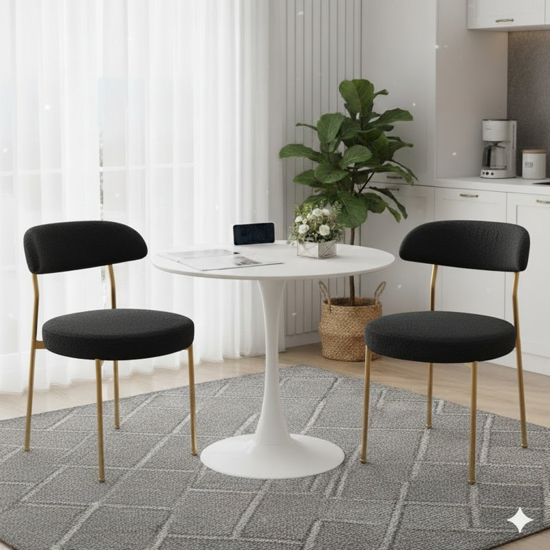Round Dining Table Sets With 2 Chairs, Black/Gold, White