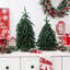 Ensemble de 2 sapins de Noël artificiels entièrement givrés verts avec feuillage retombant et bases en toile de jute