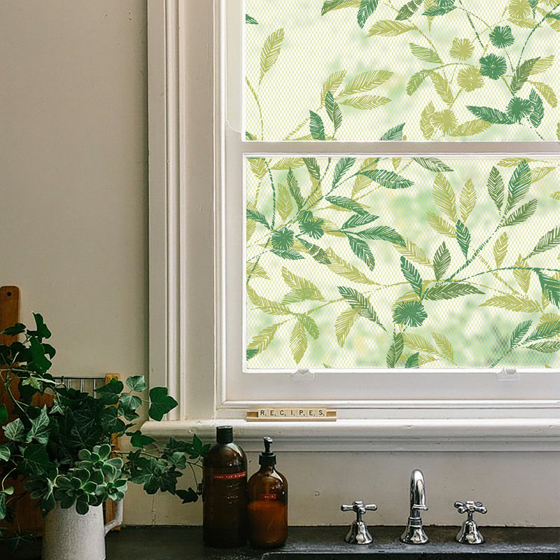 French Retro Spring & Summer Green Fern White Lace Window Film