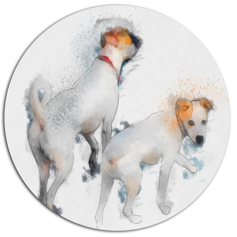 Stylish White Dogs Walking Metal Wall Art, 23" x 23"