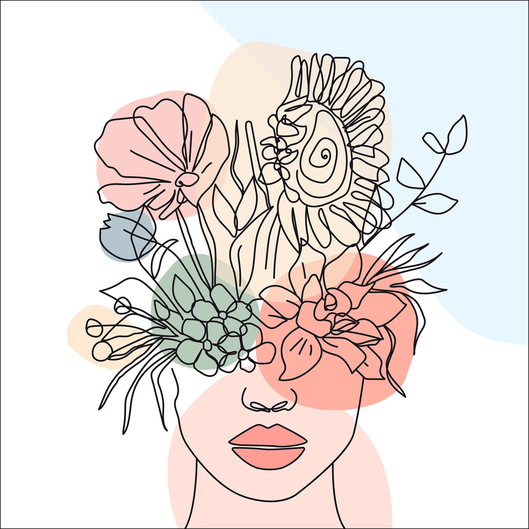 Line Art Flowers I – Druck ohne Rahmen auf Floatglas