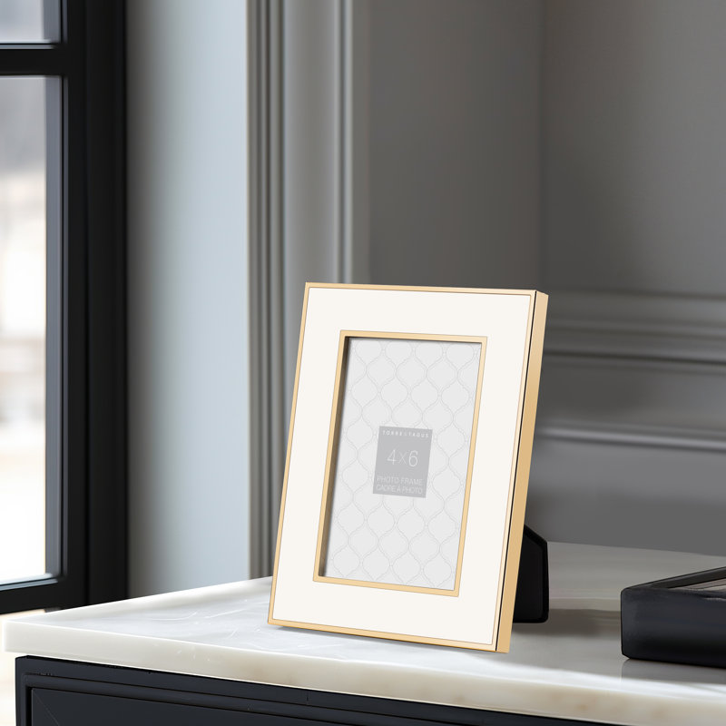 Gold and White Enamel 4x6 Tabletop Picture Frame