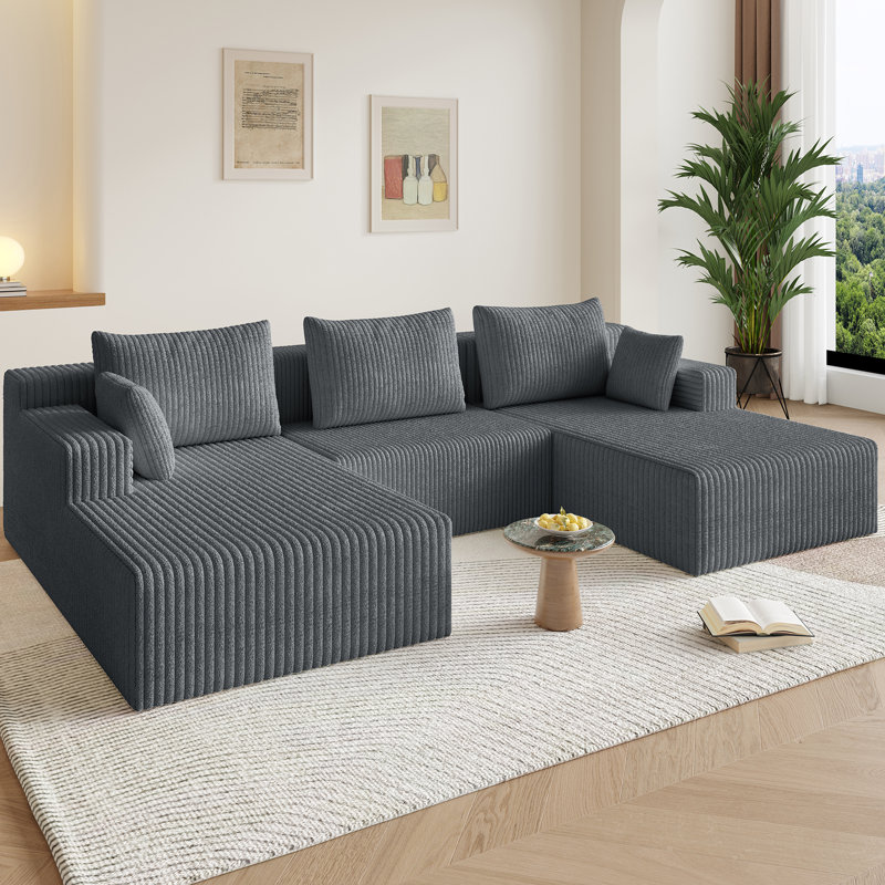 Canapé modulaire en U 107 po, canapé modulaire en U modulaire moderne, méridienne rembourrée en velours côtelé et assise profonde pour le salon, aucun assemblage requis