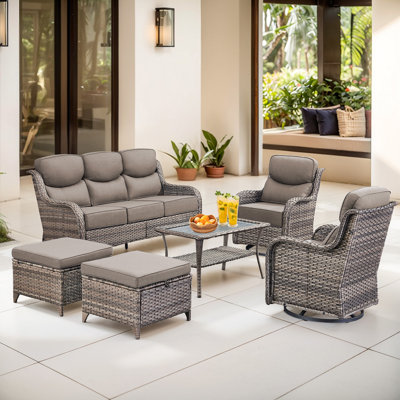  6-Piece Patio Furniture Set With Swivel Glider Chairs, 6-Inch Ultra-Plush Cushions & Water-Resistant Olefin Fabric