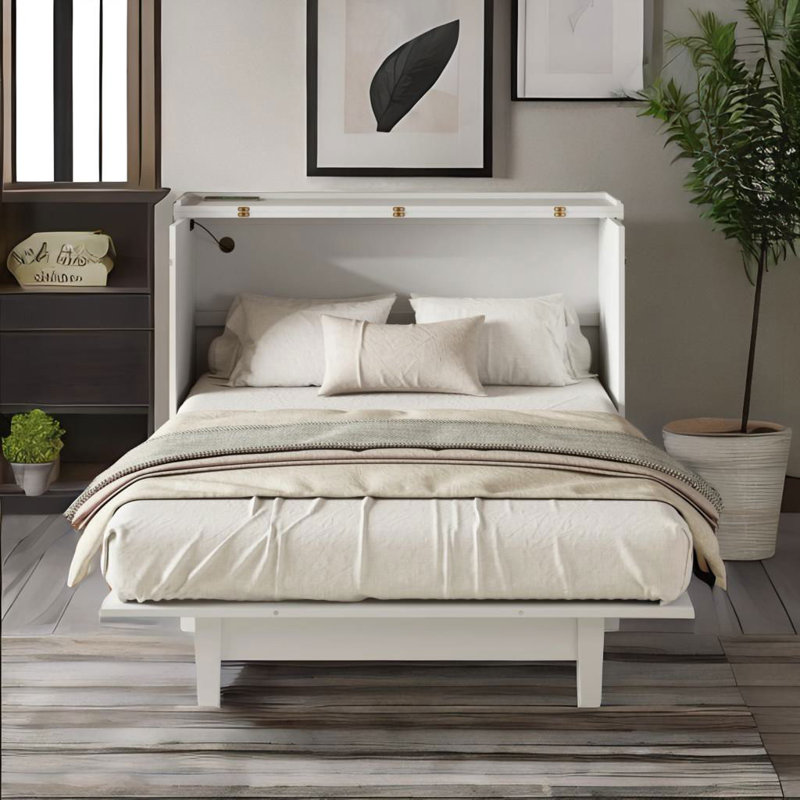 Lit escamotable en bois massif Eckart, Grand, Blanc