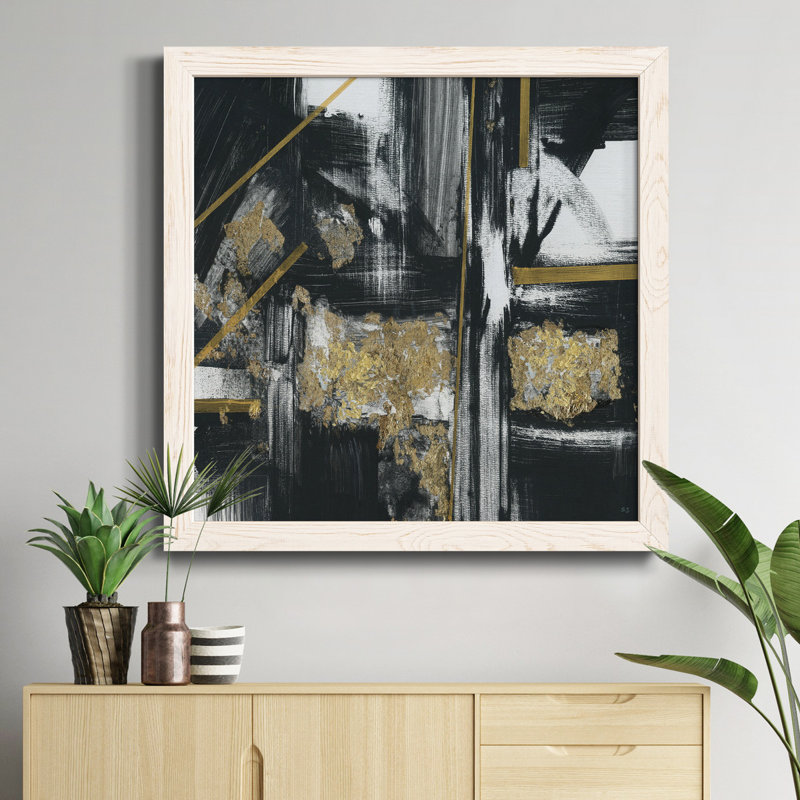 Encre sur papier - Reproduction d'art sur toile encadrée, H 26,5 po x l 26,5 po x P 1,5 po, Toile encadrée dorée