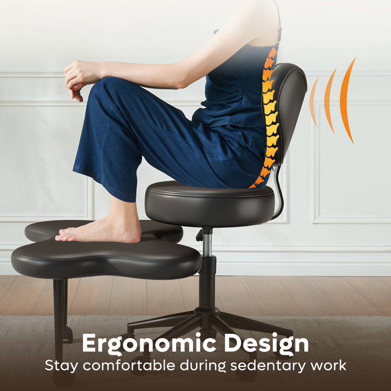 19.7" Seat Width Ergonomic Cross-Legged Office Chair with 31.5" Integrated Footstool, Leather Swivel Desk Chair with Adjustable Height and Back Support Ideal for Home, Office