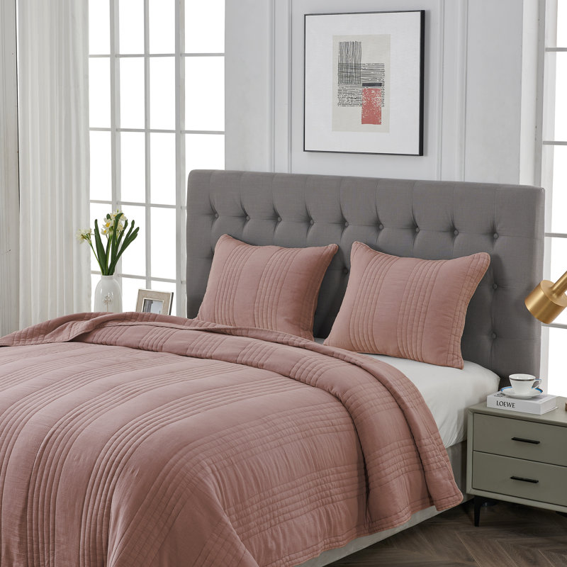 Ensemble de courtepointe 100% coton Grimshaw, Courtepointe pour lit simple + 1 taie décorative, Rouille, rose