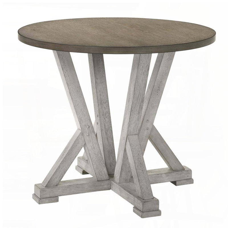 Rustic Counter Height Round Table – Two-Tone Antique White & Ash Brown
