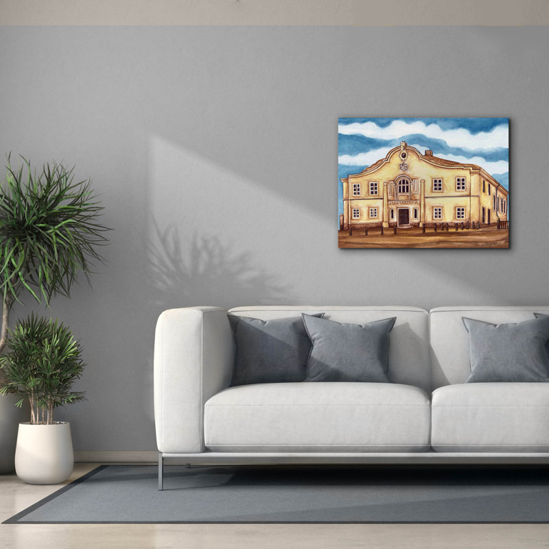 «Synagogue Telz Extérieur» par Andrea Strongwater, art mural sur toile, H 26 po x l 34 po x P 1,5 po