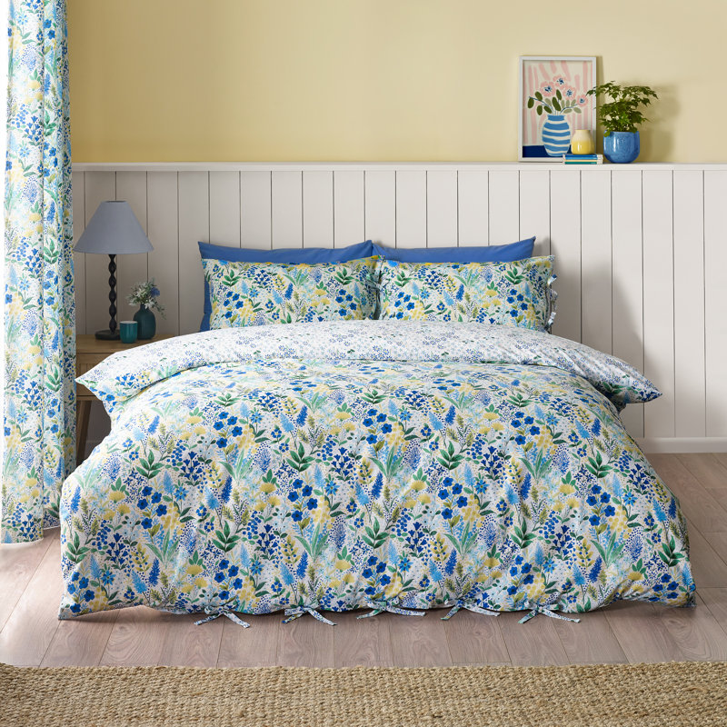 Tilly Floral Reversible Duvet Cover Set, Blue, Kingsize Duvet Cover + 2 Standard Pillowcases