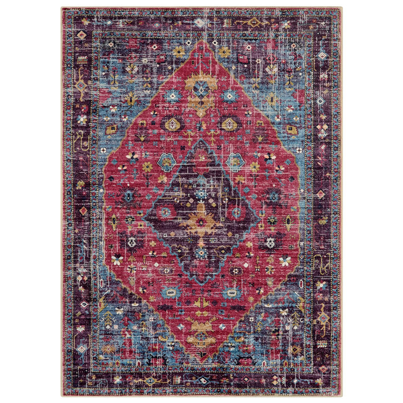 Tapis oriental lavable à la machine Watte, Rectangle 5 pi x 7 pi