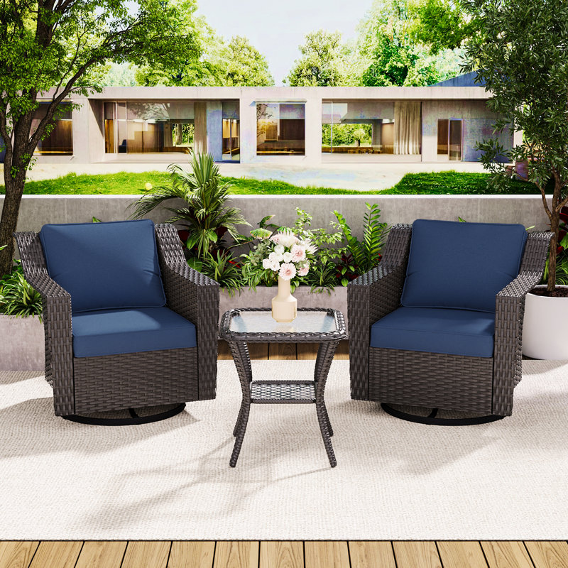 Chaise berçante d'extérieur pivotante avec table d'appoint, Bleu