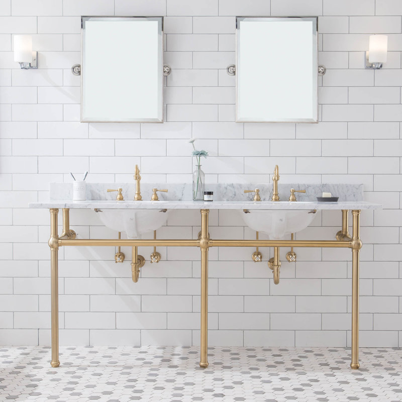 Embassy 33" Tall Stone Oval Console Bathroom Sink with Overflow, Satin Brass