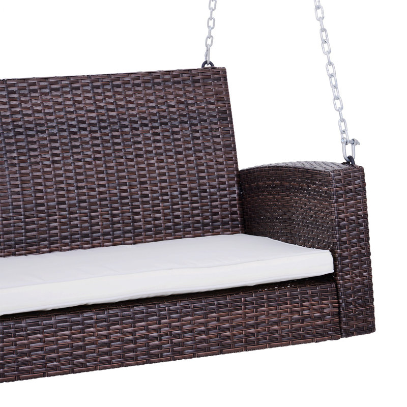 Banc de balançoire suspendu en osier, banc d'extérieur avec coussin, Blanc, crème