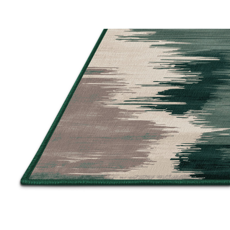 Machine Washable Watercolor Green Area Rug, Square 6'