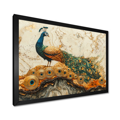 Golden Aqua And Wood Peacock Landscape II - Peacock Canvas Art