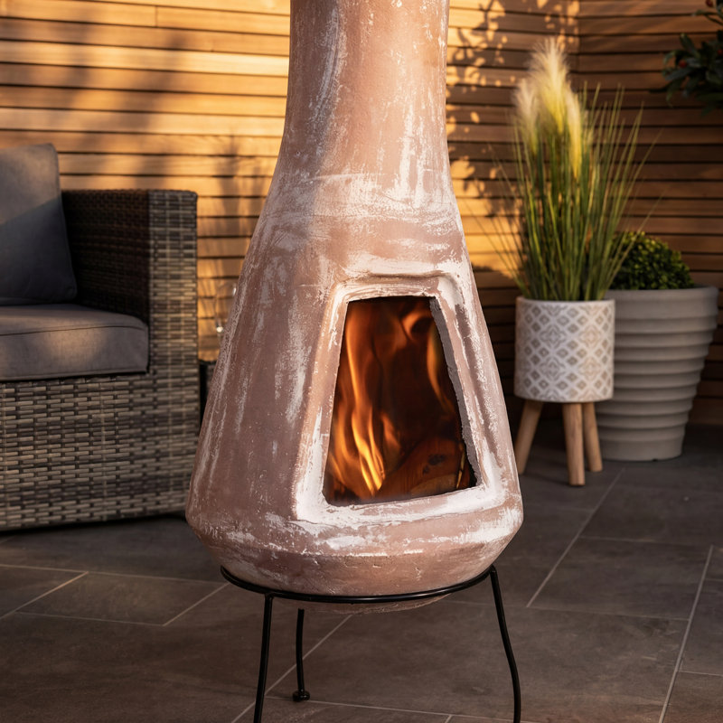 Hourglass Clay Wood Burning Smokeless Chimnea, 95cm H x 38cm W x 38cm D, Beige