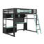 Lit mezzanine double en bois avec bureau intégré et éclairage, avec tablettes de rangement-1305448326