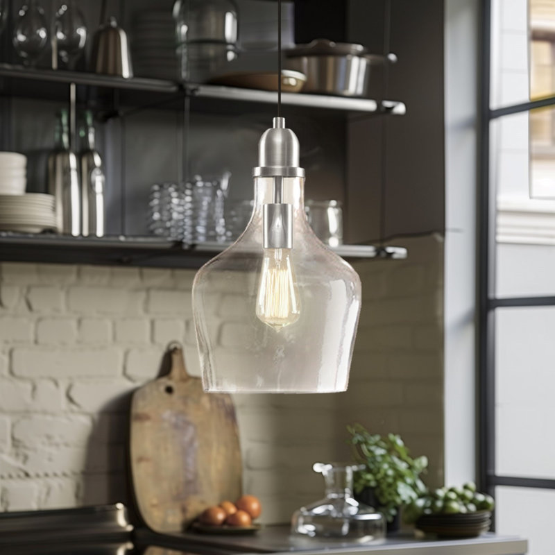 Luminaire suspendu en verre Bartola, Argent, Transparent, H 14,5 po x l 9 po x P 9 po