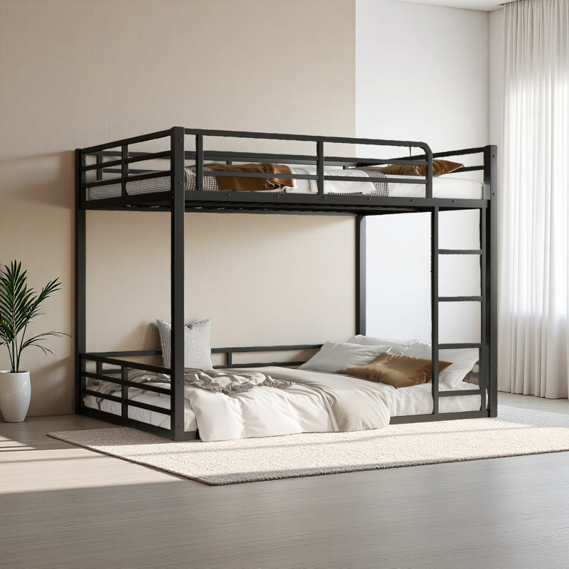 Metal Bunk Bed, Floor Bunk Bed Frame, Full XL over Full XL