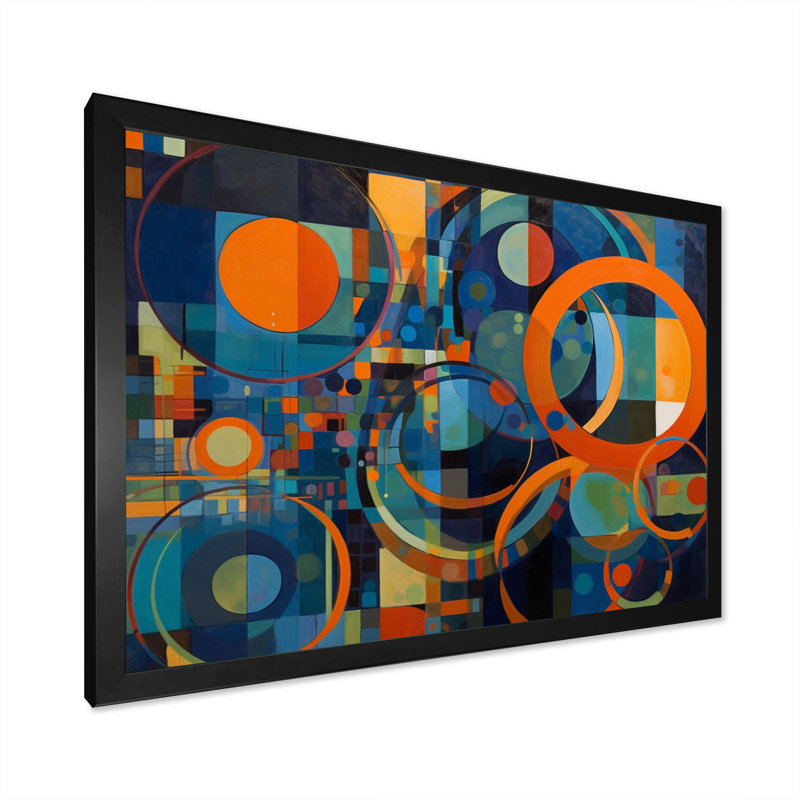 «Orange Blue Geometrie Unleashed II - Abstract Shapes», art mural, H 12 po x l 20 po x P 1 po, Cadre photo noir simple