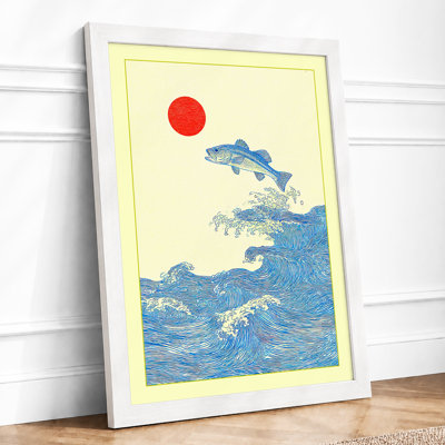 Leaping Fish at Sunrise Japandi 1 Piece Single Picture Frame Wall Art