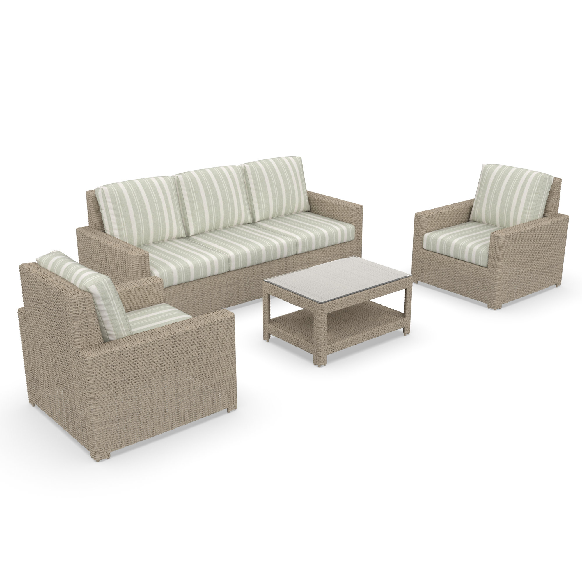 Outdoor Patio Sofa Conversation Set With Sunbrella Cushions, Tranquil Sage