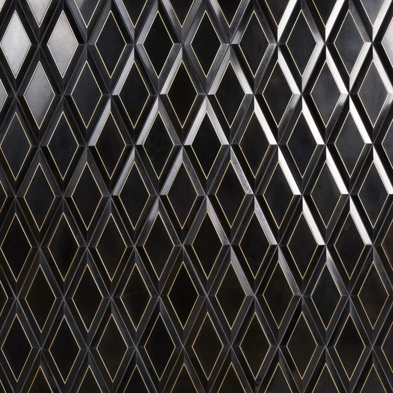 Basque 6x12 Beveled Polished Marble Tile, Black/Brass