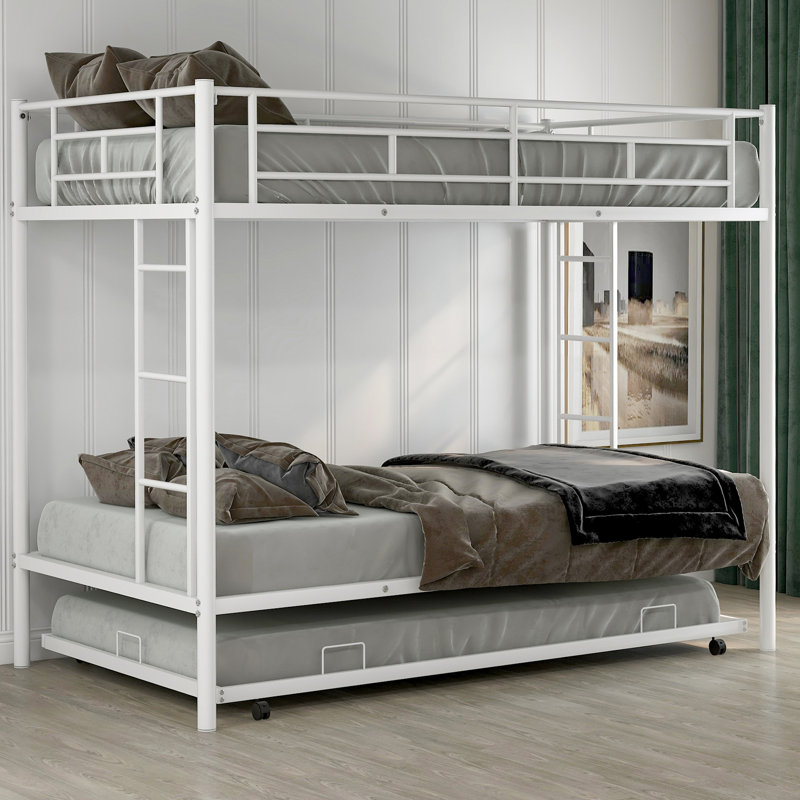 Lit simple superposé au dessus d'un lit gigogne en blanc - Pièce moderne additionnelle pour chambre fonctionnelle, Blanc
