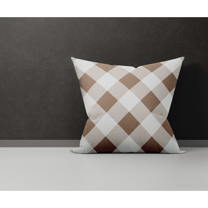 Checkered Cotton Reversible Throw Pillow, 17H" x 17W", Taupe