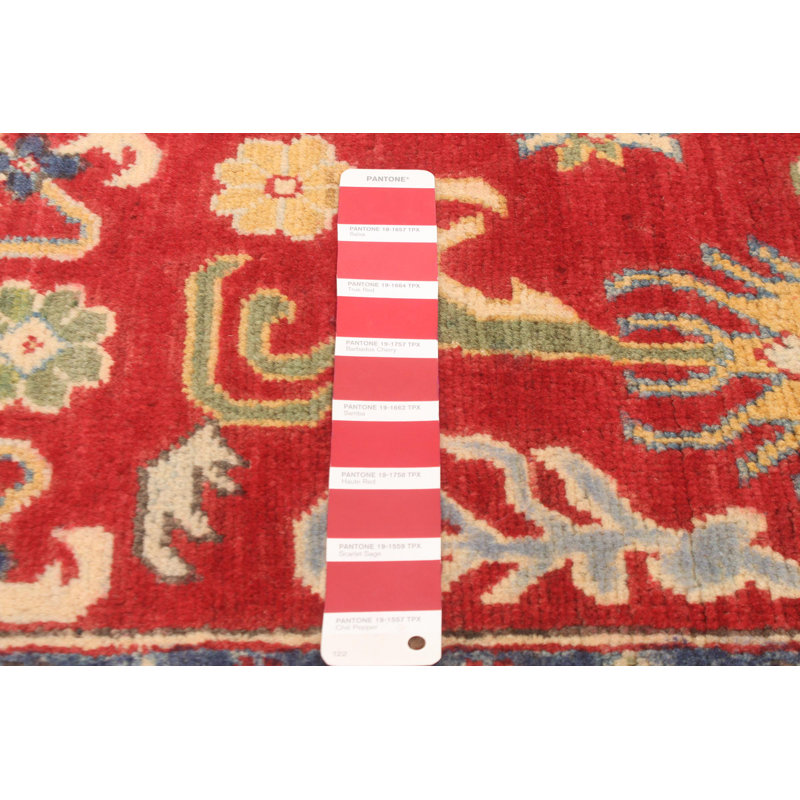 Tapis rouge / jaune en laine noué à la main de conception unique 3 pi 11 po x 6 pi 6 po Mourine