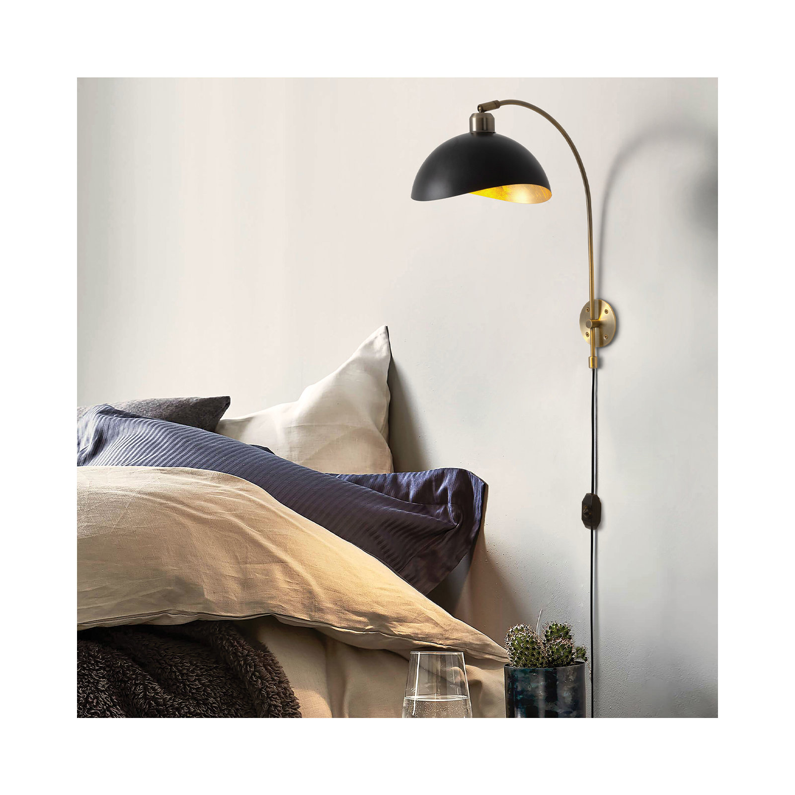Luna Bella Wall Sconce - Weathered Brass, Matte Black, Plug-in