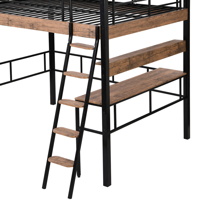 Lit mezzanine pleine grandeur en métal avec tablette de rangement - noir, bureau inclus, taille et tablette sécurisées, noir en premier