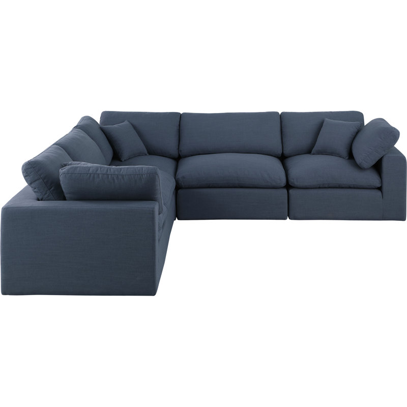 Hudhaifa Upholstered L-Shaped Sectional Reversible, Navy Linen Textured Fabric